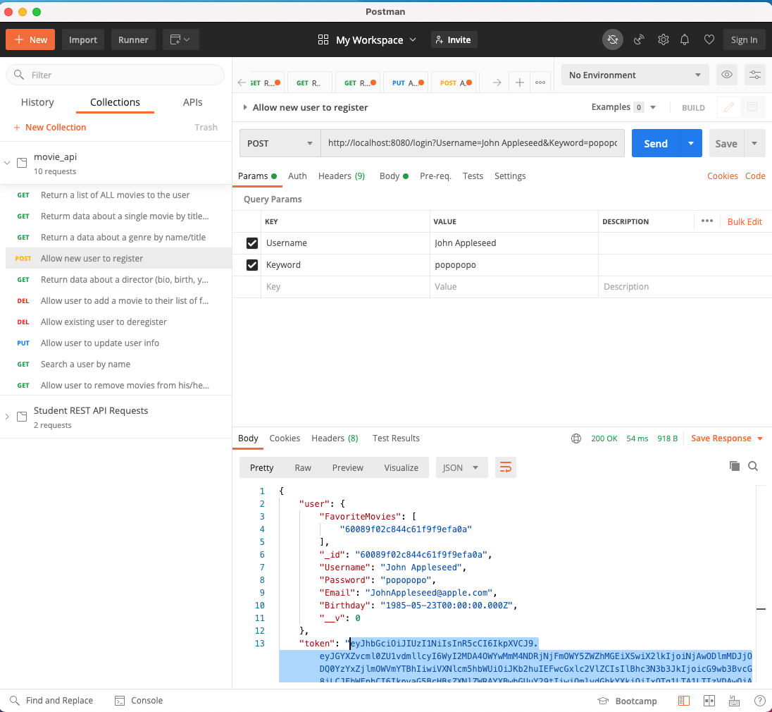 Postman user login